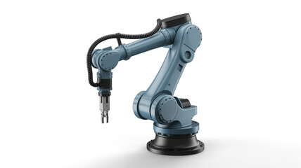 Industrial robotic arm isolated on white background, showcasing advanced automation technology and precision engineering for manufacturing processes