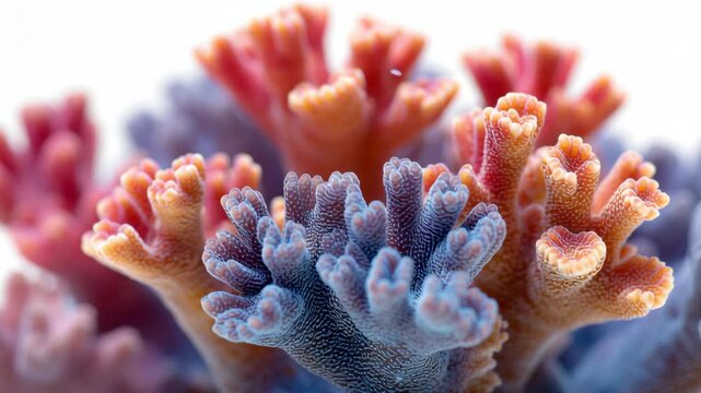 Coral reef close up vibrant blue and orange coral polyps detailed texture natural underwater marine environment soft focus background highlighting marine biodiversity underwater life nature