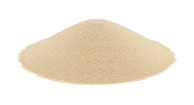 Close up of fine beige powder mound isolated on white background for culinary use