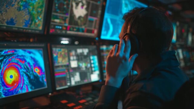 Data Scientist Observing Satellite Hurricane