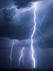 A storm with intense lightning bolts cutting through a turbulent sky, symbolizing danger, power, and awe-inspiring nature's force, evoking a mix of fear and wonder at its sheer magnitude