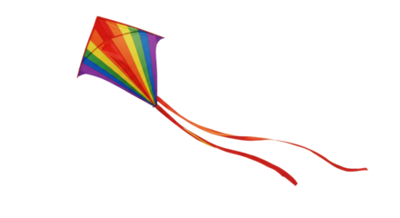 Colorful rainbow kite isolated on white background soaring to symbolize summer joy