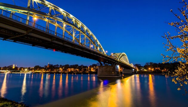 Illuminated Bridge at Night, River Reflection (1)