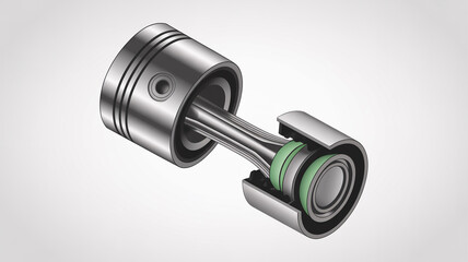 Piston isolated on white background, a detailed illustration of an internal combustion engine component, showcasing mechanical engineering and automotive technology