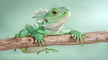 Obraz premium Green lizard�resting on a branch