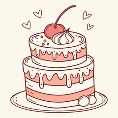 Cherry Topped Cake Icon for Bakery Use
