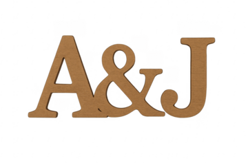 Wooden letters a and j on transparent background