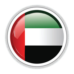 Circular glossy button featuring the flag of the United Arab Emirates, with a white border.