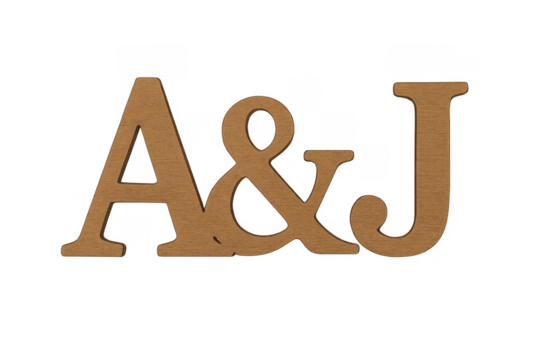 Wooden letters a and j on transparent background
