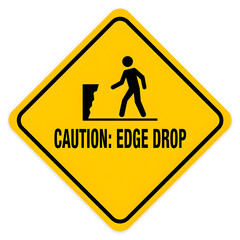 Yellow diamond caution sign warning of an edge drop with a person icon