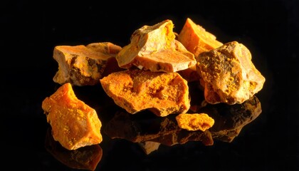 Obraz premium Close-up of Golden Hour Light on Raw Turmeric Chunks and Crystals