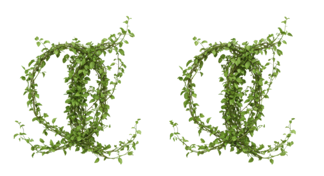 Intricate green vines forming decorative letter shapes isolated on white background