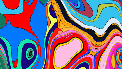 Close up of swirling vibrant colors creating an abstract fluid, and psychedelic pattern design effect