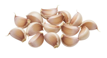 Fresh garlic cloves arranged neatly isolated on white background ideal for culinary use