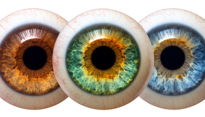 Set of Three Realistic Human Eyeballs with Different Colors, Transparent PNG