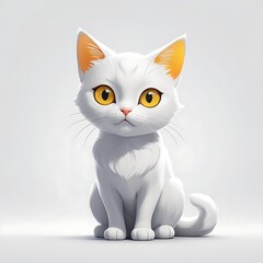 A full shot of a cartoonish, white kitten. 