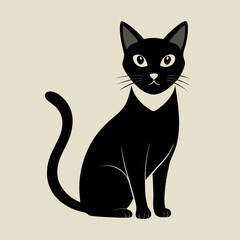 Stylized black cat sitting with a white collar