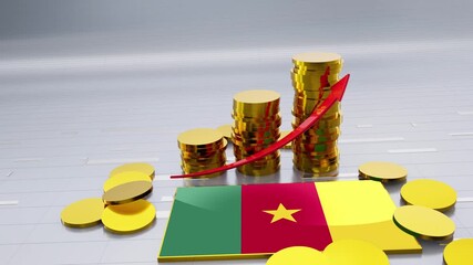 Cameroon Flag With Finance Growth Gold Coins Chart and Arrow - Powered by Adobe