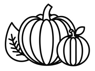 Two outline pumpkins with autumn leaves