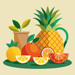 Vibrant still life of tropical fruits and citrus slices