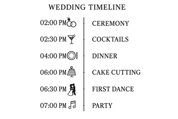 Wedding timeline showing schedule of events with transparent background