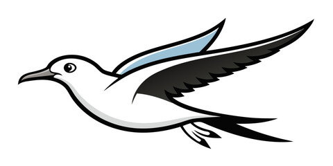 Stylized seagull in flight with black and white wings