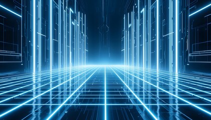 Crystal White Neon Futuristic Grid Horizon Background