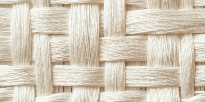 A close-up shot of woven rattan furniture, showcasing the intricate pattern of its interlaced strands. The material is a light beige color, with a natural, textured appearance. - Powered by Adobe