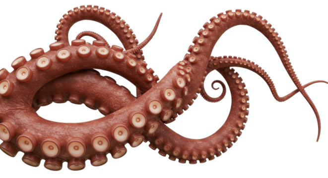 A vibrant octopus gracefully swimming isolated on white background showcasing tentacles