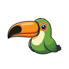 Fototapeta premium A cute toucan icon sticker design, chibi cartoon style, 2D flat vector icon illustration of an adorable little. Kawaii style, character art, isolated on white background,