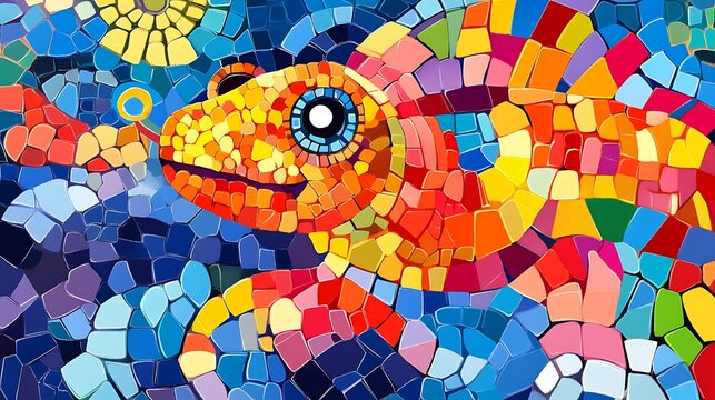 Colorful mosaic lizard art piece