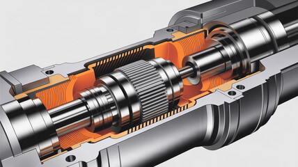 A detailed cutaway view reveals the intricate internal mechanism of a precision engineered machine with gears and metal components
