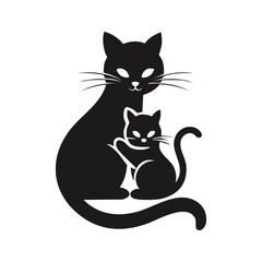 A mother cat silhouette sitting with her two kittens.