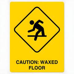 Yellow diamond shaped caution sign warning of a slippery waxed floor