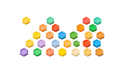 Colorful Hexagonal Tokens A Collection of Isolated Geometric Shapes
