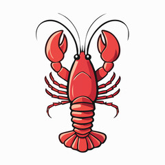 Cartoon illustration of a red lobster with large claws and long antennae, isolated on white.