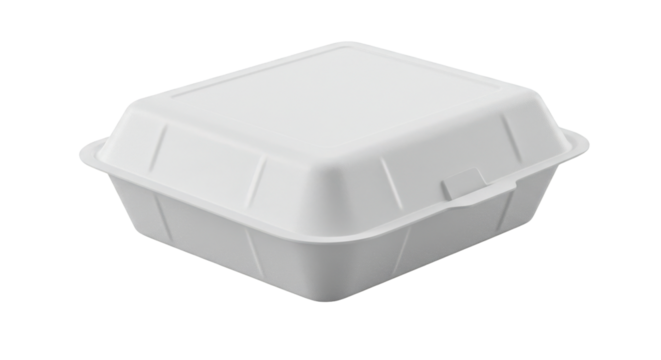 Closed white takeout container isolated on white background with minimal design