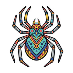 Fototapeta premium Colorful illustration of a stylized spider with intricate patterns and geometric designs.