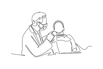 dentist with patient in clinic. Beyond clinic concept. Single line draw design. Vector graphic illustration