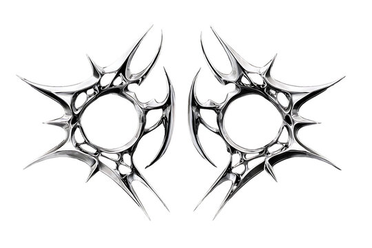 Cyber sigilism melted chrome metal tattoo isolated. Twisted silver tribal elements, Y2K Mercury liquid metal 3D shapes set