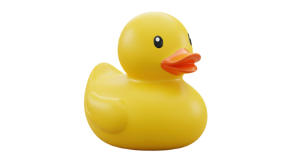 Vibrant yellow rubber duck isolated on white background symbolizing playfulness