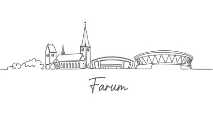 Farum Denmark Skyline Single Line Art.