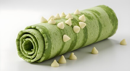 Green Rolled Ice Cream with White Chocolate Chips | Dessert Food Photography for Confectionery and Cafe Marketing Materials
