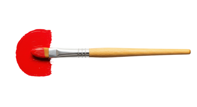Paintbrush coated in red paint attractively displayed isolated on clean white background - Powered by Adobe