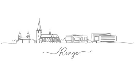 Fototapeta premium Ringe with Denmark Skyline One Line Drawing.