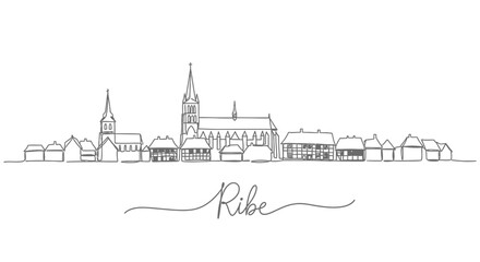 Ribe Skyline Denmark Line art.