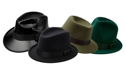 Assortment of Stylish Fedora Hats in Various Colors