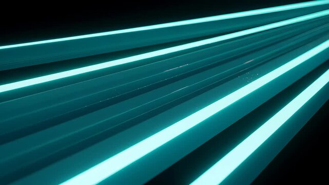 Abstract Neon Teal Stripes on Dark Background Futuristic Linear Pattern and Geometric Light