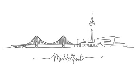 Middelfart Skyline Line Art Denmark.