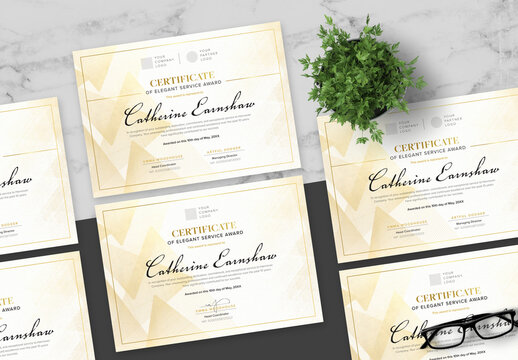 Gradient Gold And Black Elegant Service Award Certificate